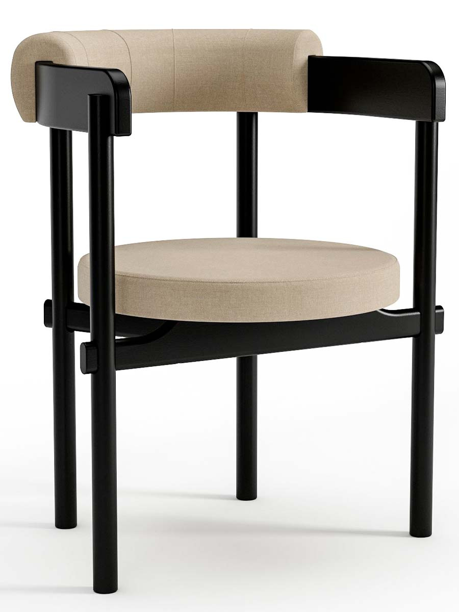 Cadeira De Madeira Cavalet Com Assento e Encosto Estofado 62 x 79 x 57 cm (L x A x P) - Cor Preto Tecido Linho 44B