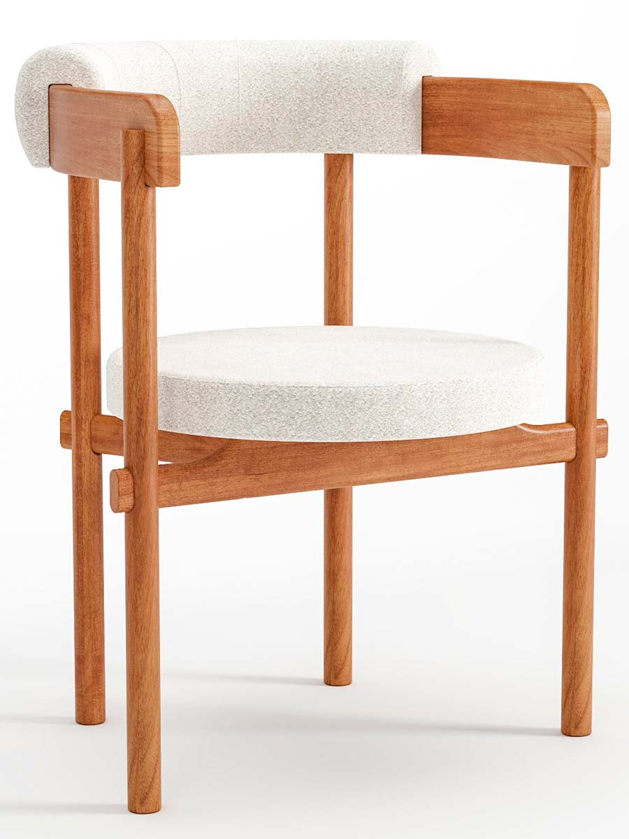 Cadeira De Madeira Cavalet Com Assento e Encosto Estofado 62 x 79 x 57 cm (L x A x P) - Cor Champagne Tecido Boucle 137A