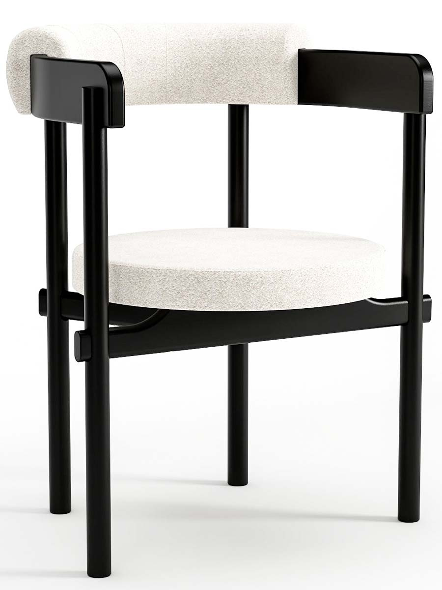 Cadeira De Madeira Cavalet Com Assento e Encosto Estofado 62 x 79 x 57 cm (L x A x P) - Cor Preto Tecido Boucle 137A