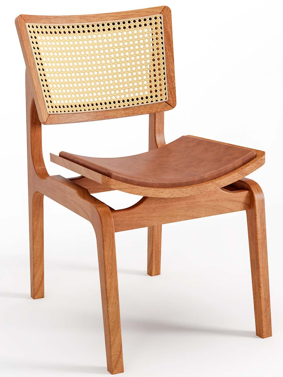 Cadeira De Madeira Verônica Assento Estofado Encosto Com Tela Sextavada 48 x 83 x 62 cm (L x A x P) - Cor Champagne Tecido Corino Caramelo 133B