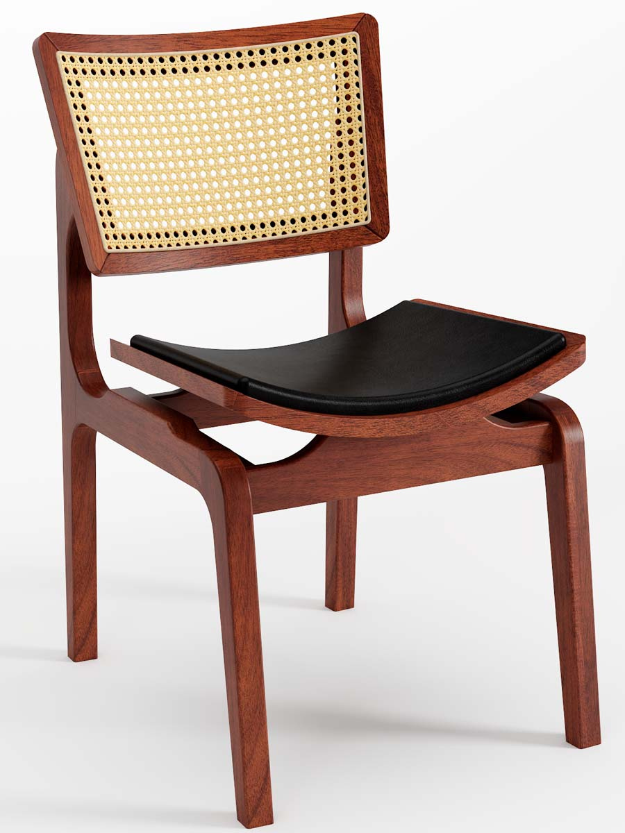 Cadeira De Madeira Verônica Assento Estofado Encosto Com Tela Sextavada 48 x 83 x 62 cm (L x A x P) - Cor Castanho Tecido Corino Preto 22B