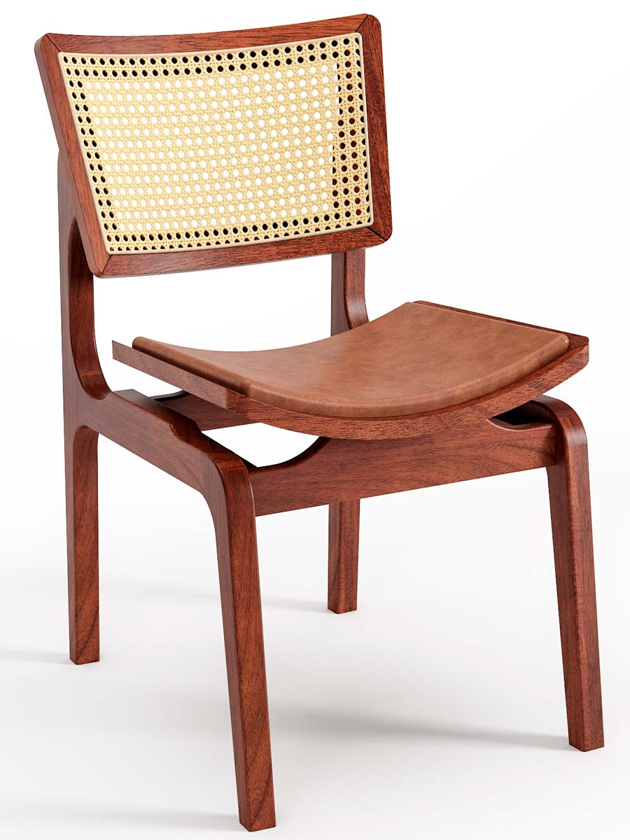 Cadeira De Madeira Verônica Assento Estofado Encosto Com Tela Sextavada 48 x 83 x 62 cm (L x A x P) - Cor Castanho Tecido Corino Caramelo 133B