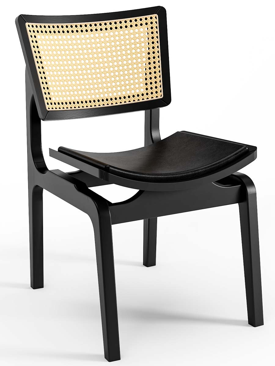 Cadeira De Madeira Verônica Assento Estofado Encosto Com Tela Sextavada 48 x 83 x 62 cm (L x A x P) - Cor Preto Tecido Corino Preto 22B