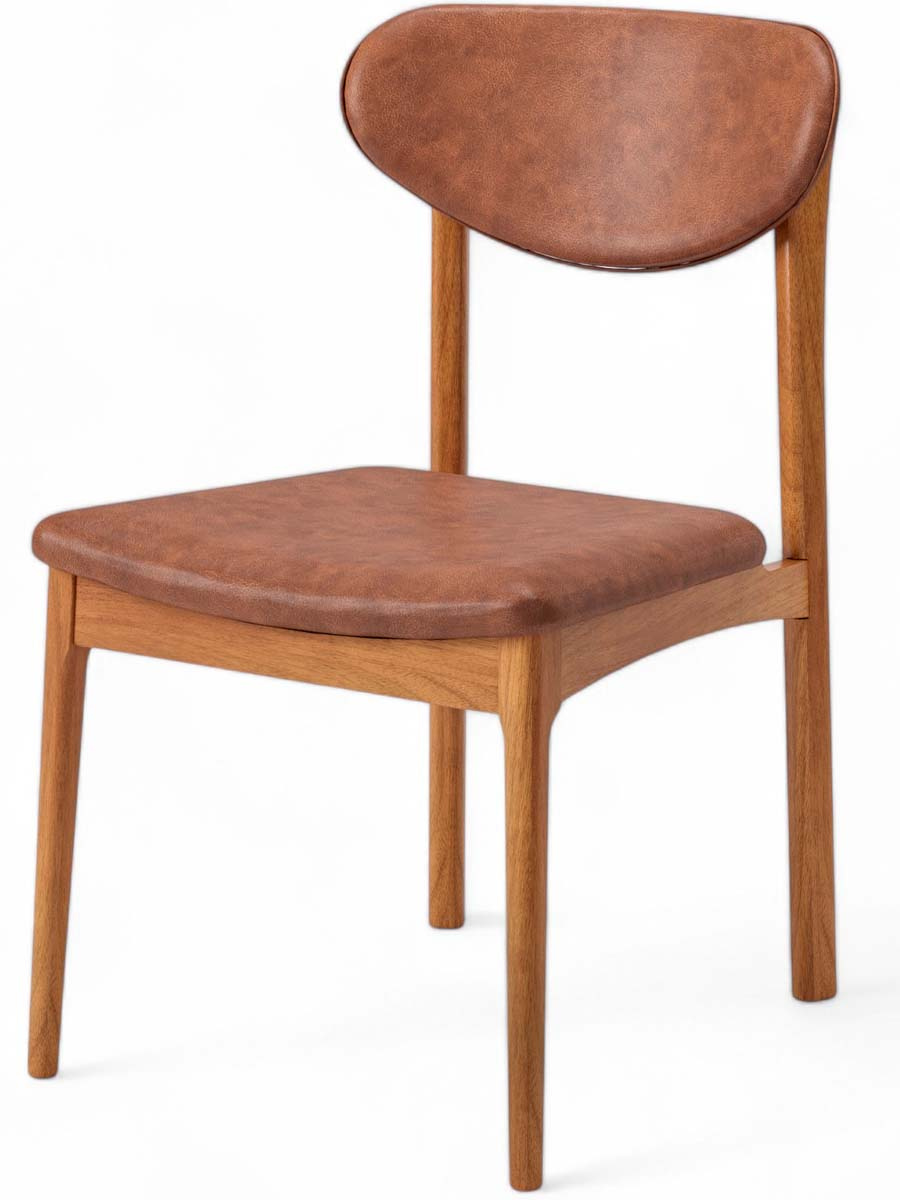 Cadeira De madeira Catarina Encosto e Assento Estofado 50 x 84 x 58 cm (L x A x P) - Cor Champagne Tecido Corino Caramelo 133B