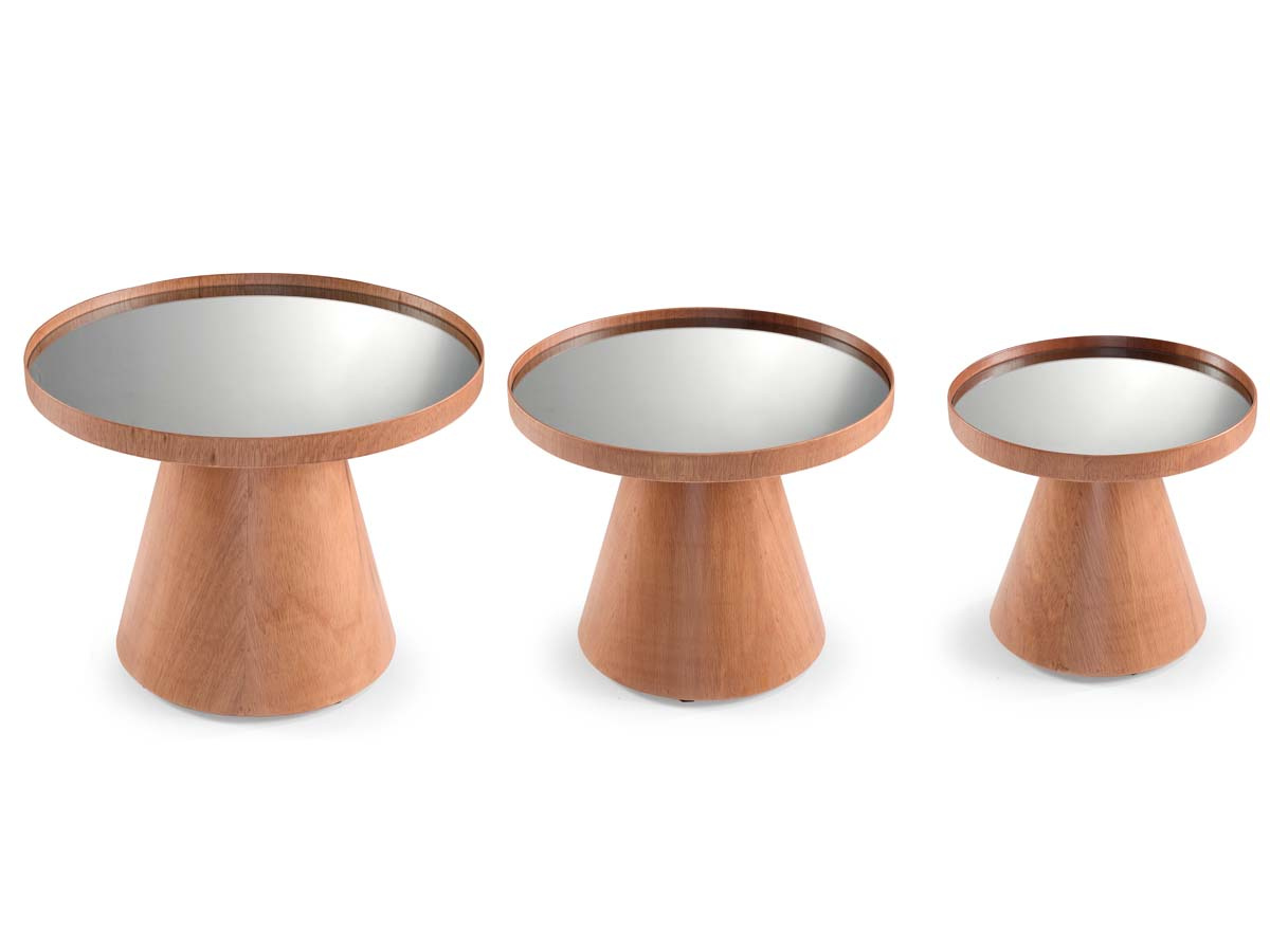 Kit 3 Mesa de Centro Redonda Espelhada Móveis Nobreza - Cor Pinhão