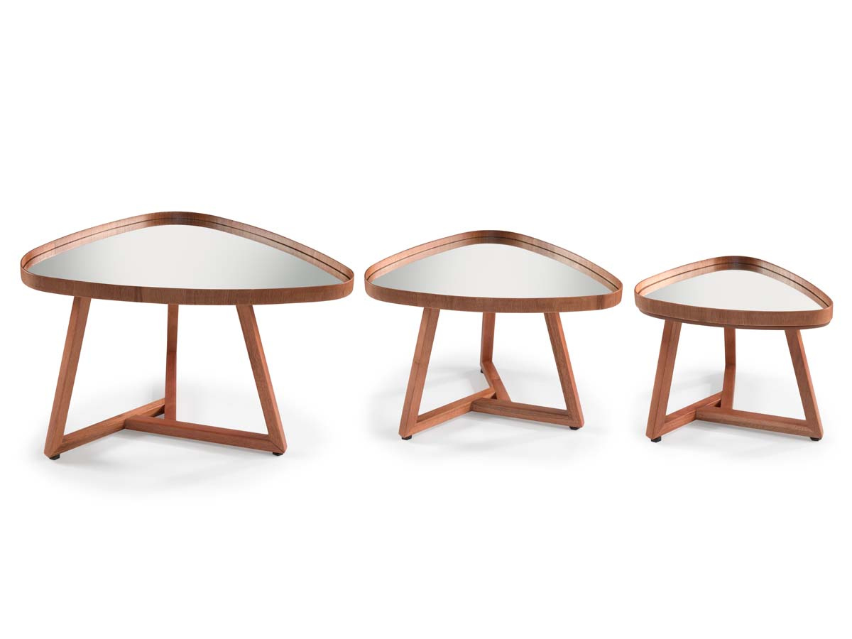 Kit 3 Mesa de Centro Quartzo Espelhada Móveis Nobreza - Cor Pinhão