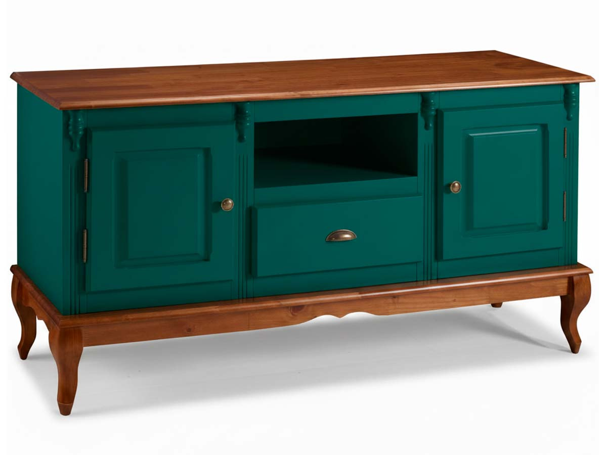 Rack Hanover 2 Portas Madeira 1 Gaveta Pés Luis XV 75 x 150 x 40 (A x L x P) - Cor Verde Musgo - Imbuia Glazer 