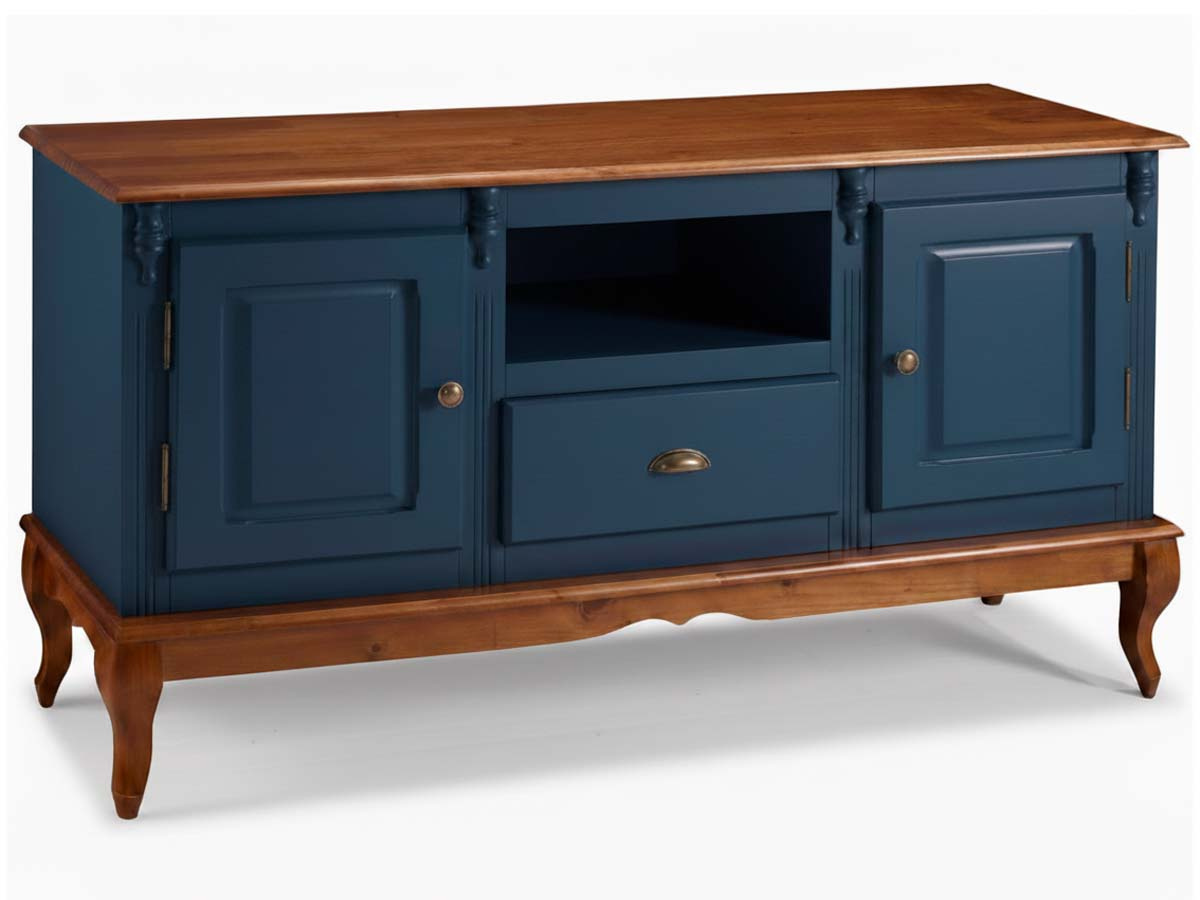 Rack Hanover 2 Portas Madeira 1 Gaveta Pés Luis XV 75 x 150 x 40 (A x L x P) - Cor Azul Petróleo - Imbuia Glazer 