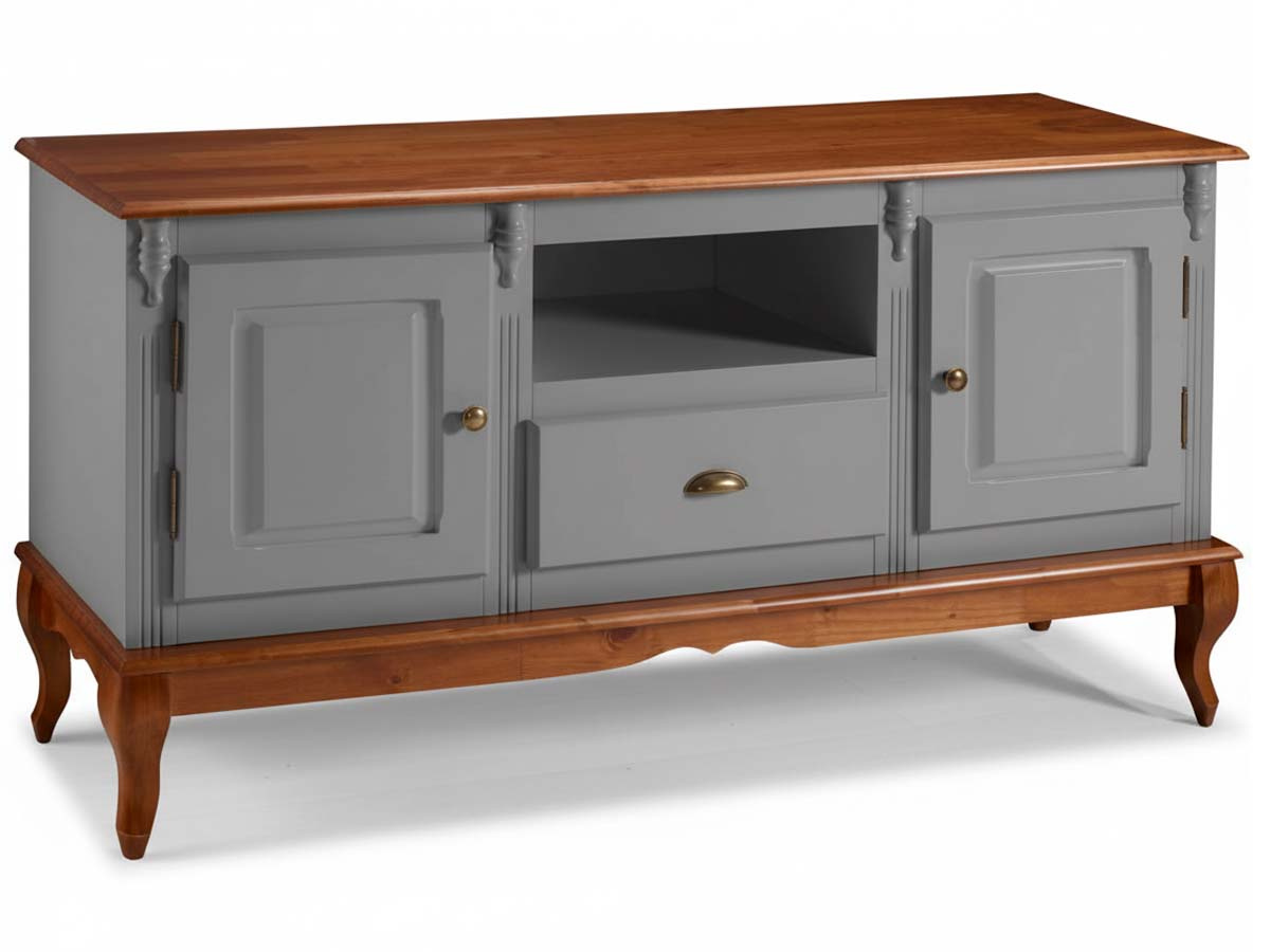 Rack Hanover 2 Portas Madeira 1 Gaveta Pés Luis XV 75 x 150 x 40 (A x L x P) - Cor Cinza Escuro - Imbuia Glazer 