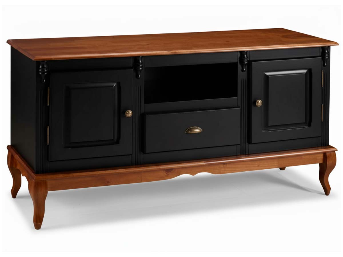 Rack Hanover 2 Portas Madeira 1 Gaveta Pés Luis XV 75 x 150 x 40 (A x L x P) - Cor Preto - Imbuia Glazer 