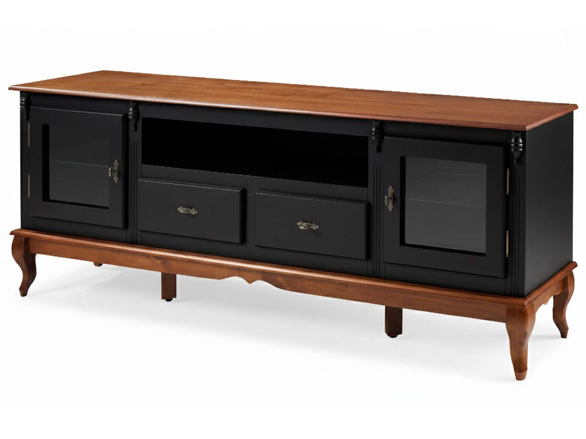 Rack Linz 2 Portas Vidro 2 Gavetas Pés Luis XV 75 x 195 x 40 cm (A x L x P) - Cor Preto - Imbuia Glazer 