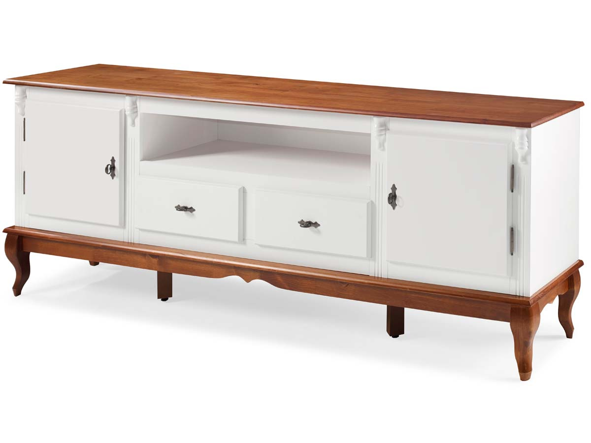 Rack Linz 2 Portas Madeira 2 Gavetas Pés Luis XV 75 x 195 x 40 cm (A x L x P) - Cor Branco - Imbuia Glazer