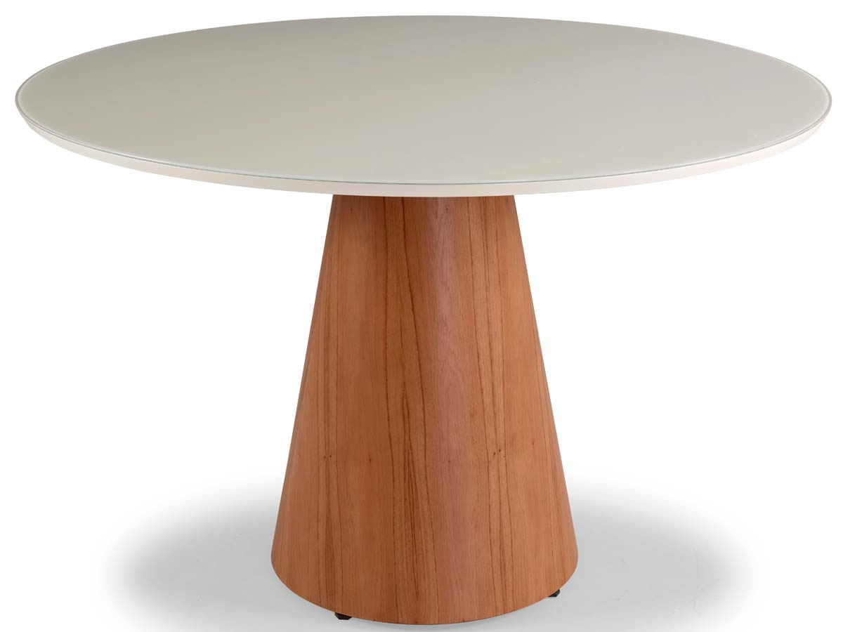 Mesa Redonda Ambar Tampo Com Vidro 120 x 120 x 78 cm (C x L x A) Cor Offwhite - Pinhão 