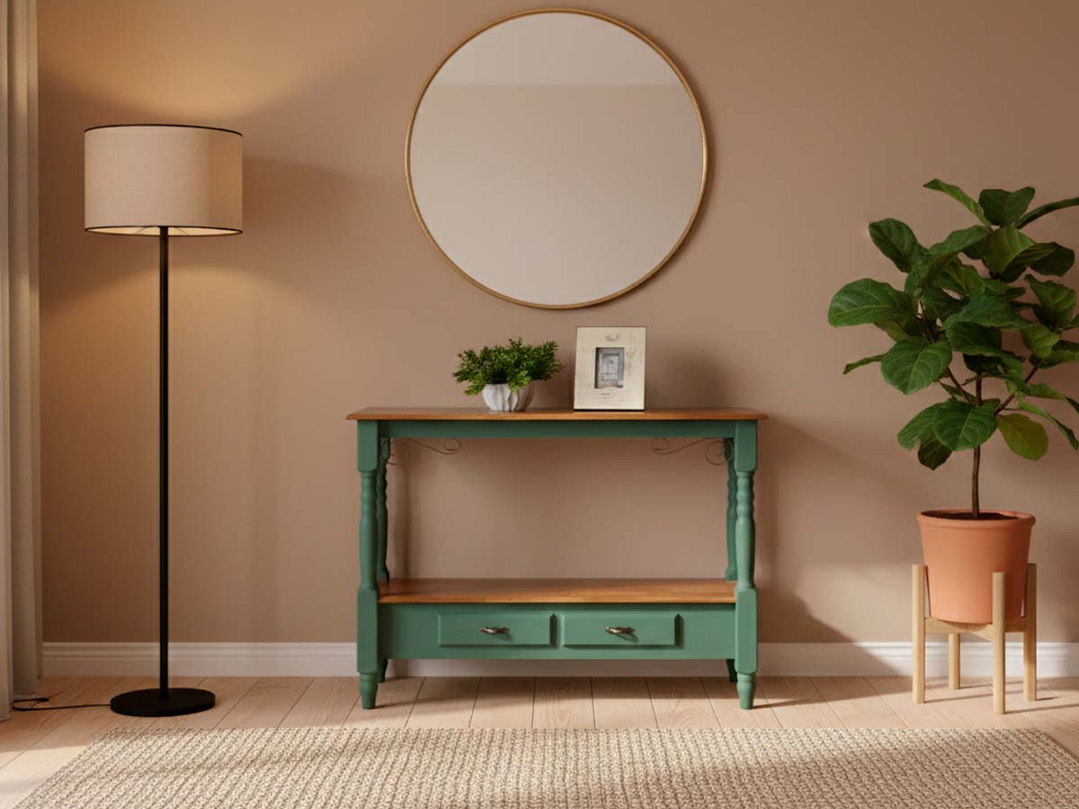 Aparador Linz Pés Torneados Duas Gavetas 89 x 116 x 40 cm (A x L x P) - Cor Verde Musgo - Imbuia Glazer