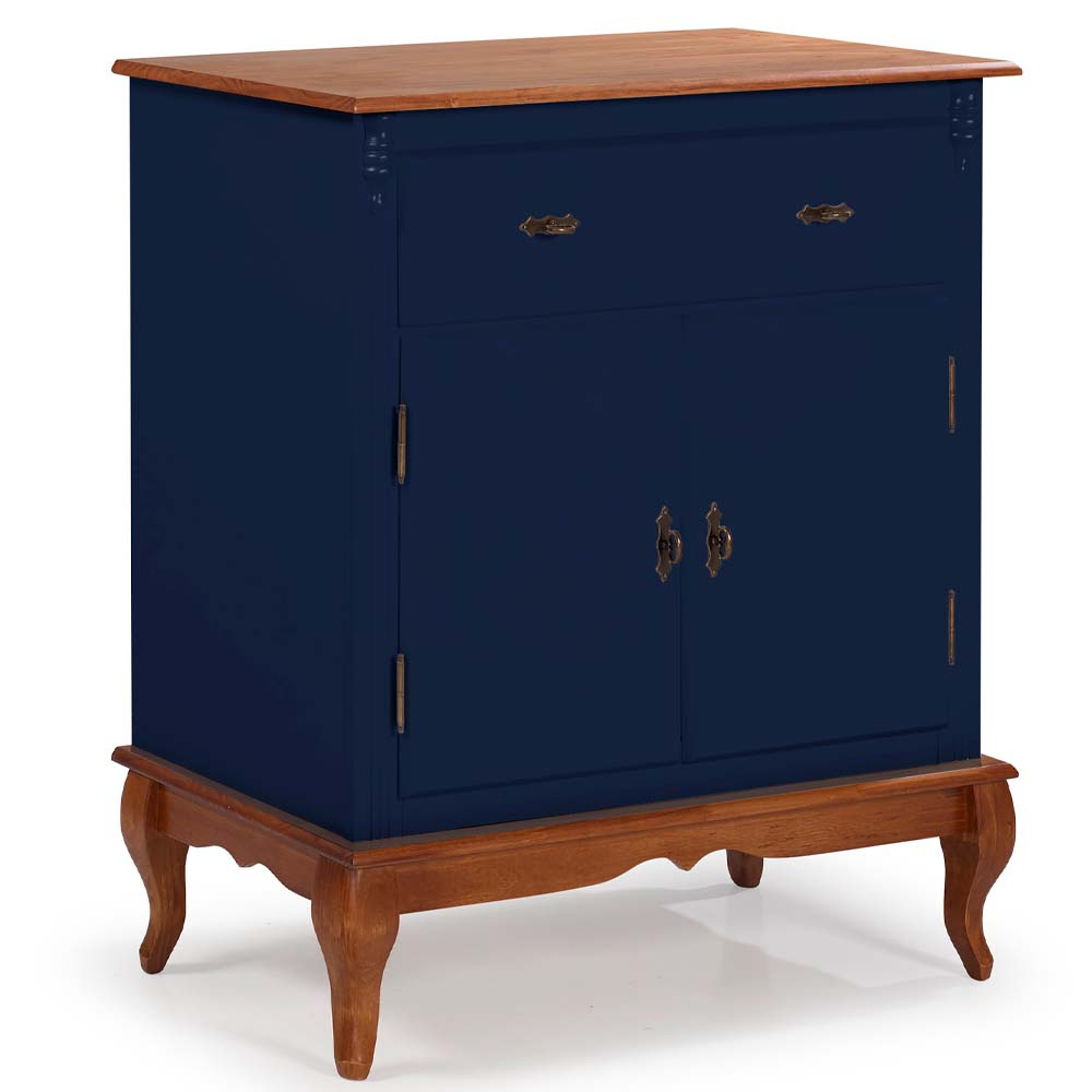 Balcão Com Pés Luis XV 2 Portas Gaveta  99 x 90 x 45 cm (A x L x P) - Cor Imbuia Glazer - Azul Petróleo