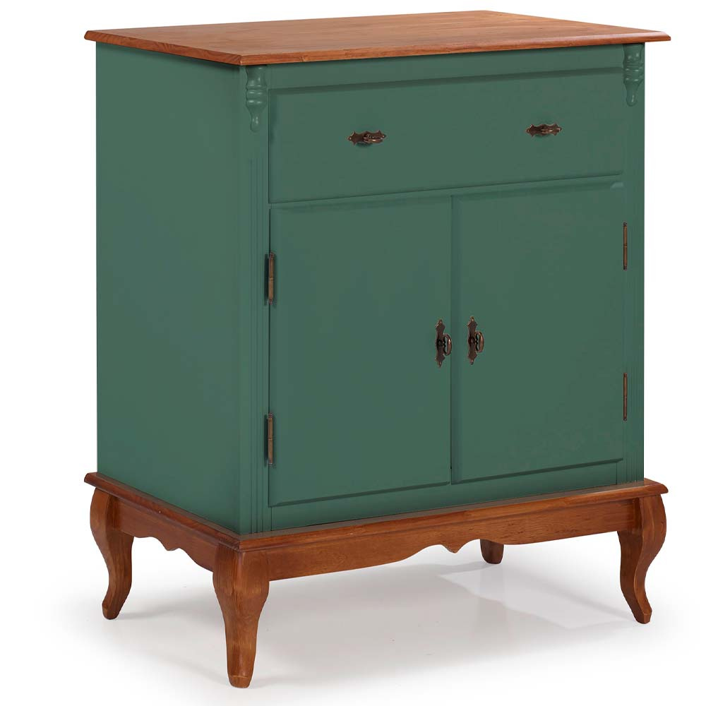 Balcão Linz Com Pés Luis XV 2 Portas 1 Gaveta  99 x 90 x 45 cm (A x L x P) - Cor Imbuia Glazer - Verde Musgo