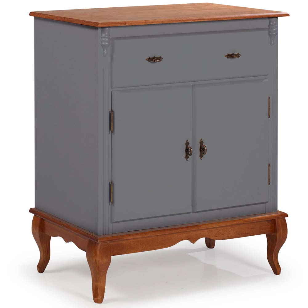Balcão Linz Com Pés Luis XV 2 Portas 1 Gaveta 99 x 90 x 45 cm (A x L x P) - Cor Imbuia Glazer - Cinza Escuro
