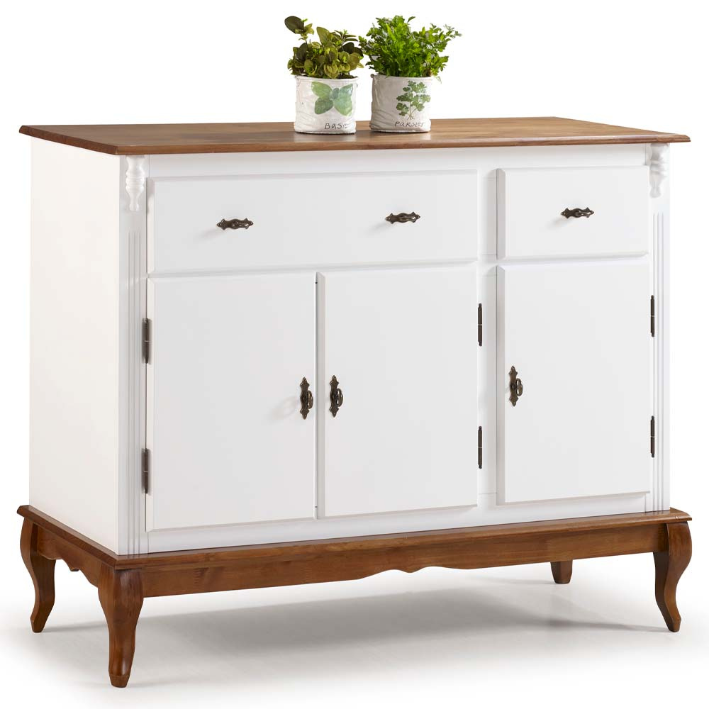 Balcão Linz 3 Portas Pés Luis XV 99 x 132 x 45 cm (A x L x P) - Cor Branco e Imbuia Glazer