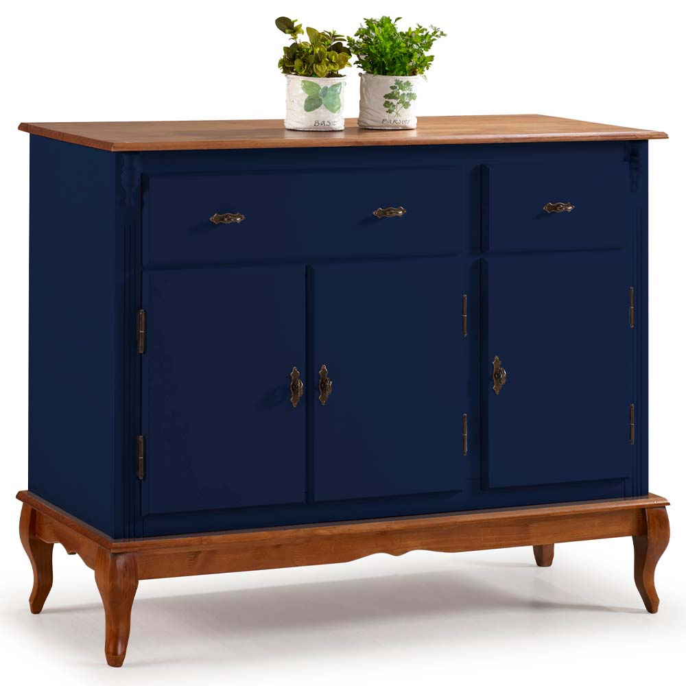 Balcão Linz 3 Portas Pés Luis XV 99 x 132 x 45 cm (A x L x P) - Cor Azul Petróleo e Imbuia Glazer