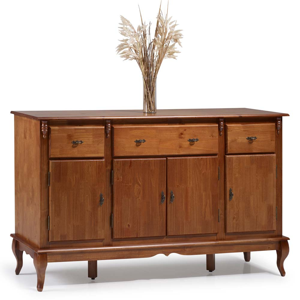 Balcão De Madeira Linz 4 Portas 3 Gavetas Pés Luis XV 99 x 175 x 45 cm (A x L x P) - Cor Imbuia Glazer