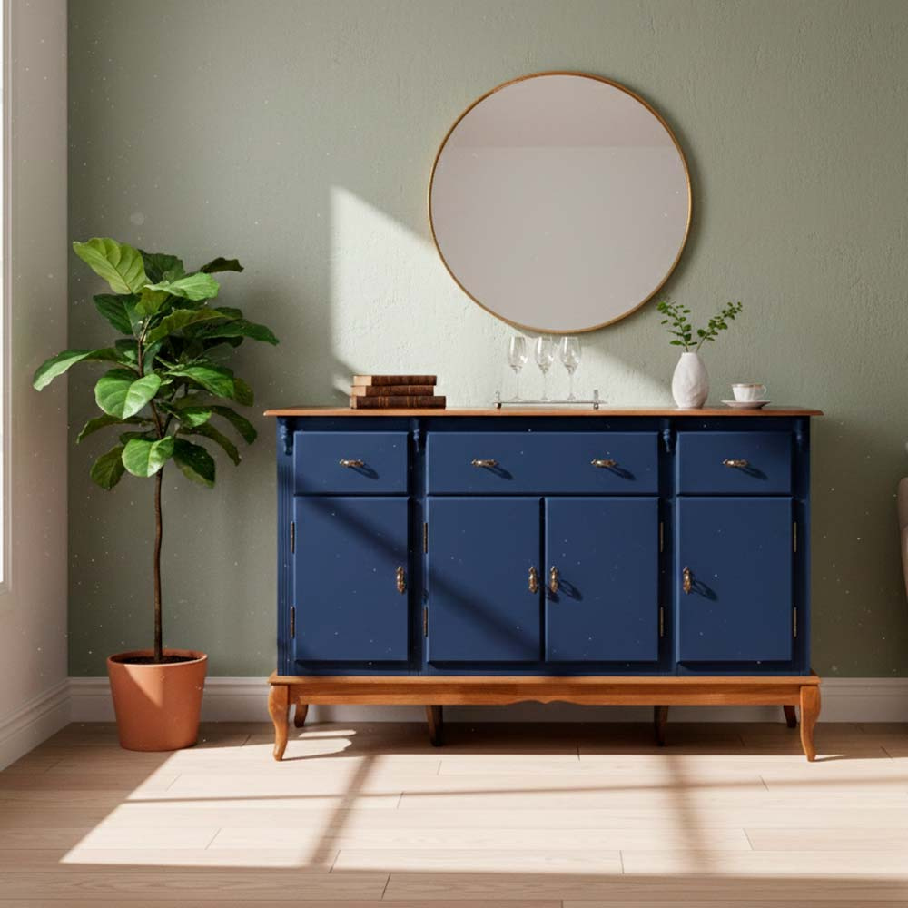 Balcão Linz Pés 4 Portas 3 Gavetas Luis XV 99 x 175 x 45 cm (A x L x P) - Cor Azul Petróleo/Imbuia Glazer
