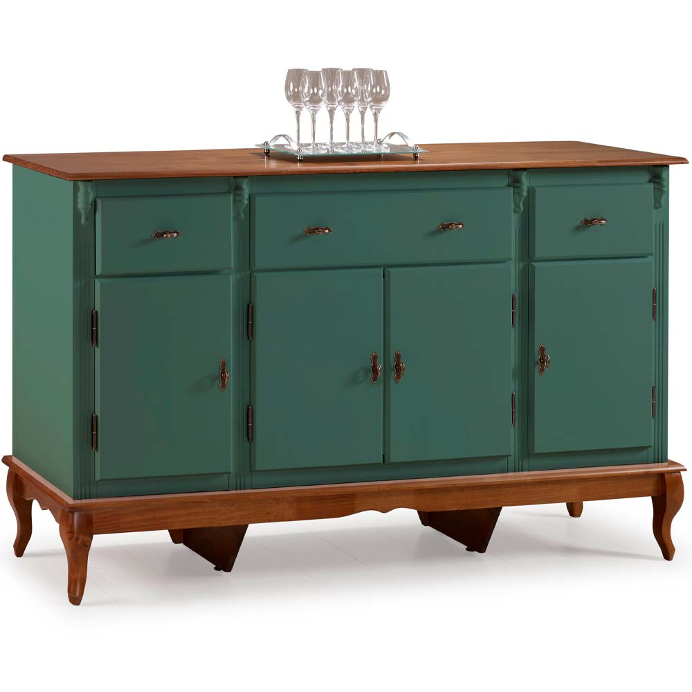 Balcão Linz 4 Portas 3 Gavetas Pés Luis XV 99 x 175 x 45 cm (A x L x P) - Cor Verde Musgo/Imbuia Glazer