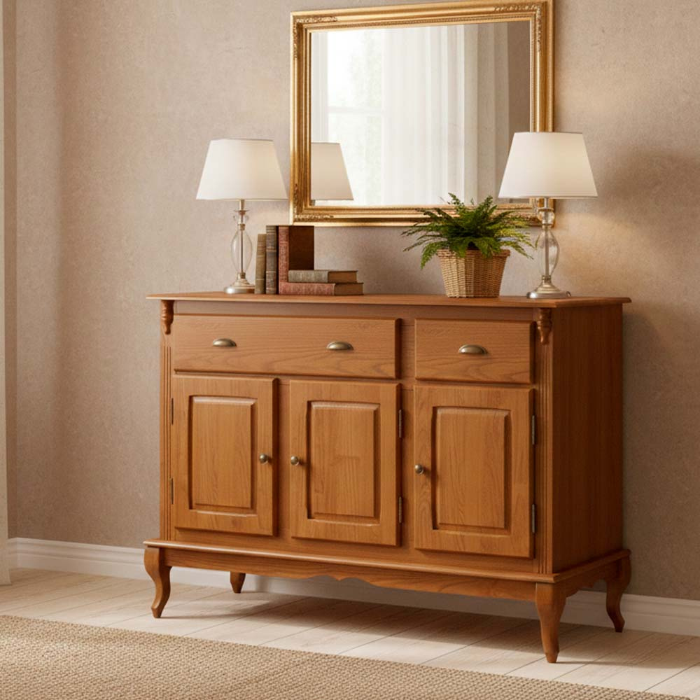 Balcão Hanover 3 Portas 2 Gavetas Pés Luis XV 99 x 132 x 45 cm (A x L x P) - Cor Imbuia Glazer 