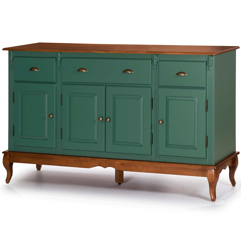 Balcão De Madeira 4 Portas Hanover Pés Luis XV 99 x 175 x 45 cm (A x L x P) - Cor Verde Musgo - Imbuia Glazer