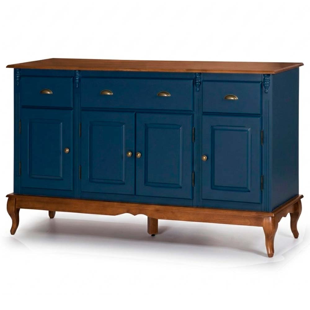 Balcão Hanover 4 Portas 3 Gavetas Pés Luis XV 99 x 175 x 45 cm (A x L x P) - Cor Azul Petróleo - Imbuia Glazer