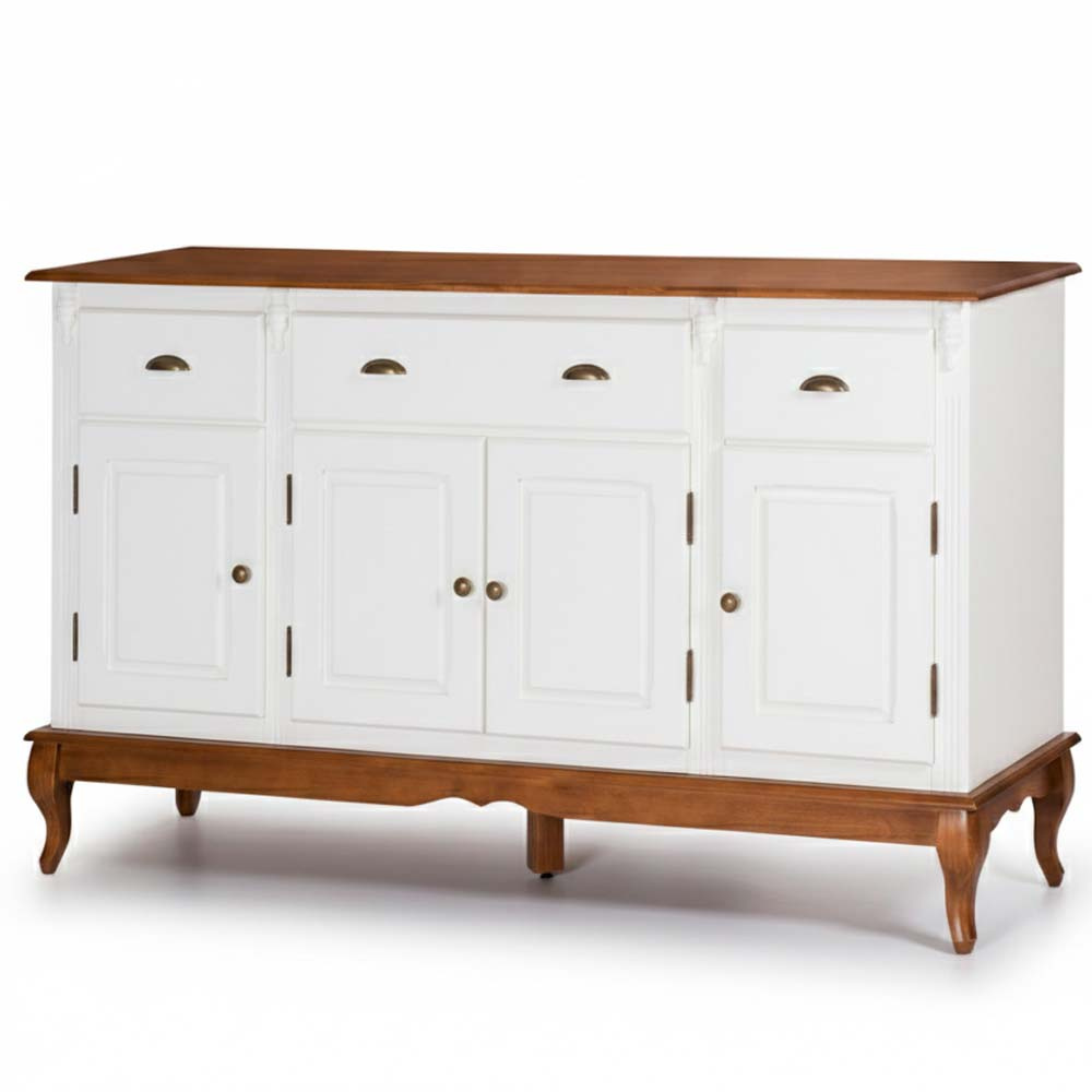 Balcão Hanover 4 Portas 3 Gavetas Pés Luis XV 99 x 175 x 45 cm (A x L x P) - Cor Branco - Imbuia Glazer