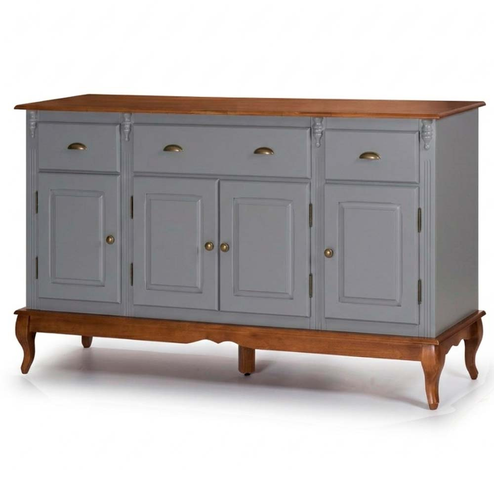 Balcão Hanover 4 Portas 3 Gavetas Pés Luis XV 99 x 175 x 45 cm (A x L x P) - Cor Cinza Escuro - Imbuia Glazer