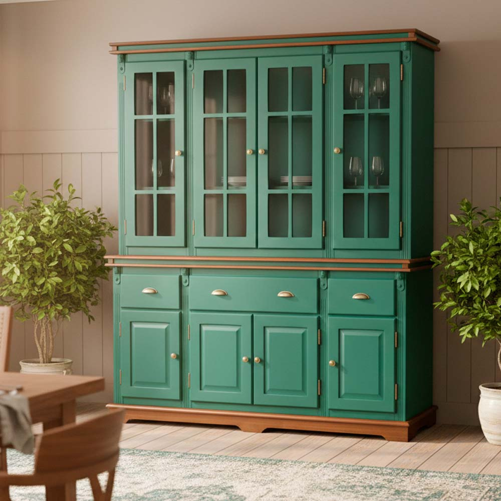 Arca Oratório Manchester 4 Portas 3 Gavetas 200 x 175 x 45 cm (A x L x P) - Cor Verde Musgo - Imbuia Glazer 