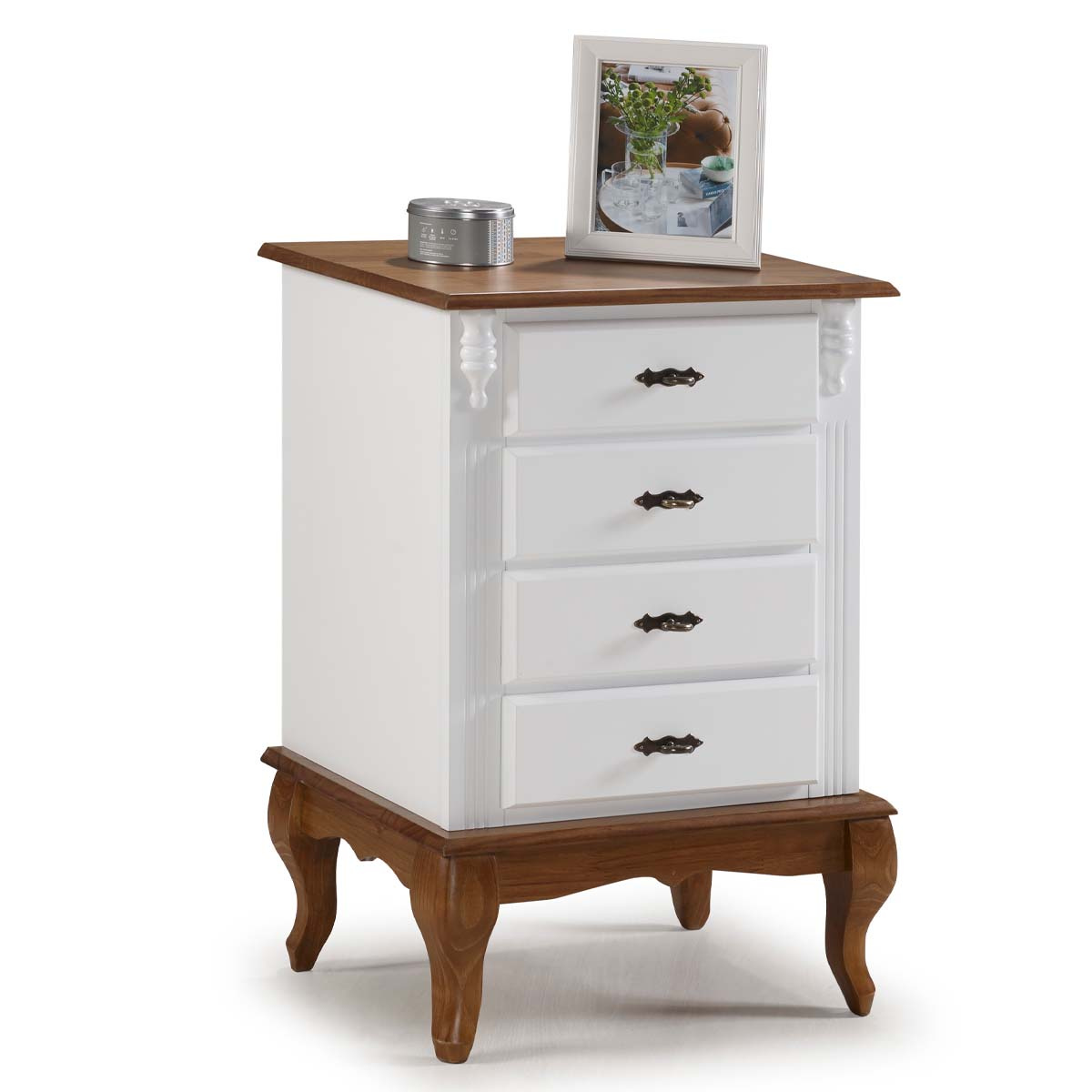 Mesa De Cabeceira Linz Pés Luis XV 80 x 53 x 40 cm (A x L x P) - Cor Branco - Imbuia Glazer