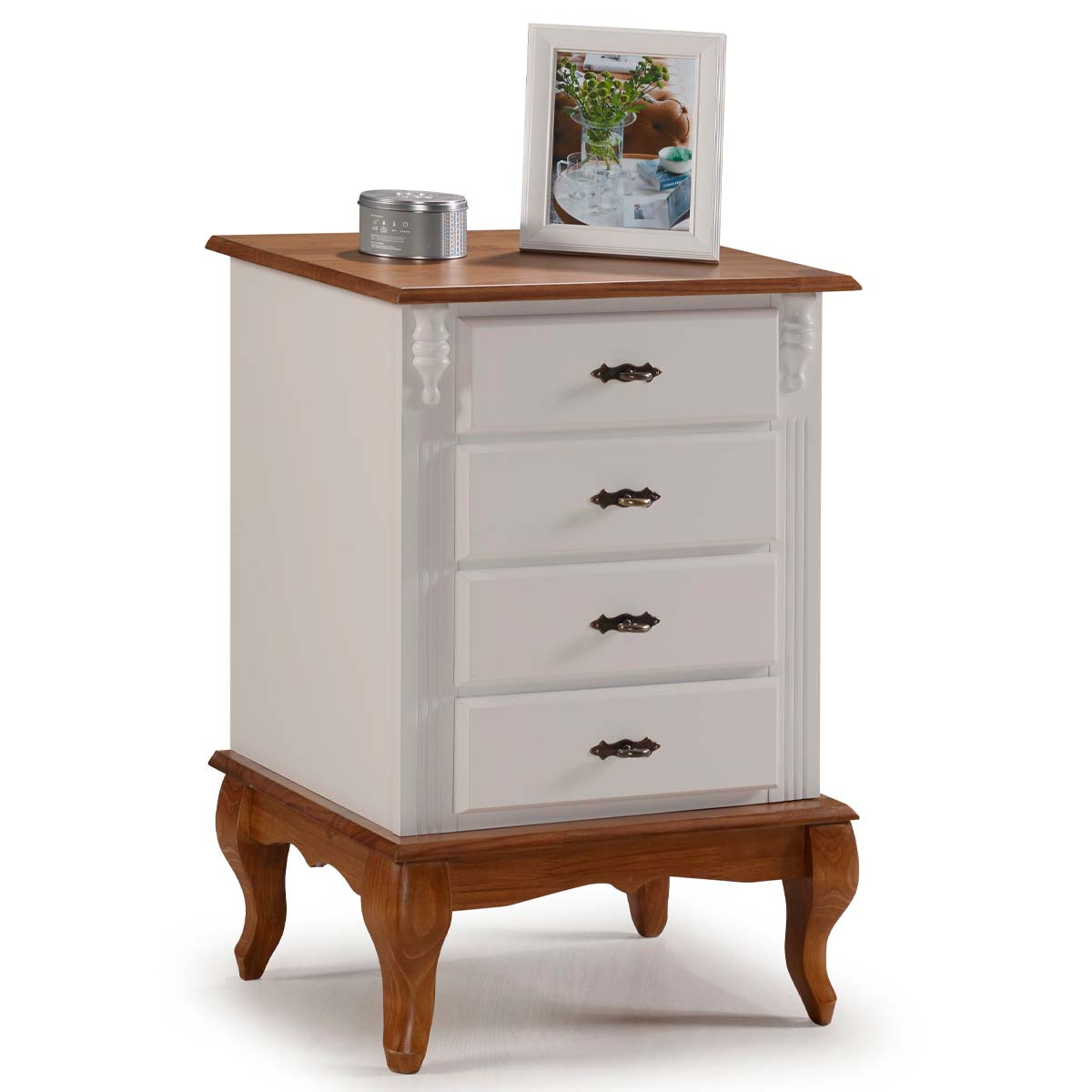 Mesa De Cabeceira Linz Pés Luis XV 80 x 53 x 40 cm (A x L x P) - Cor Off White - Imbuia Glazer