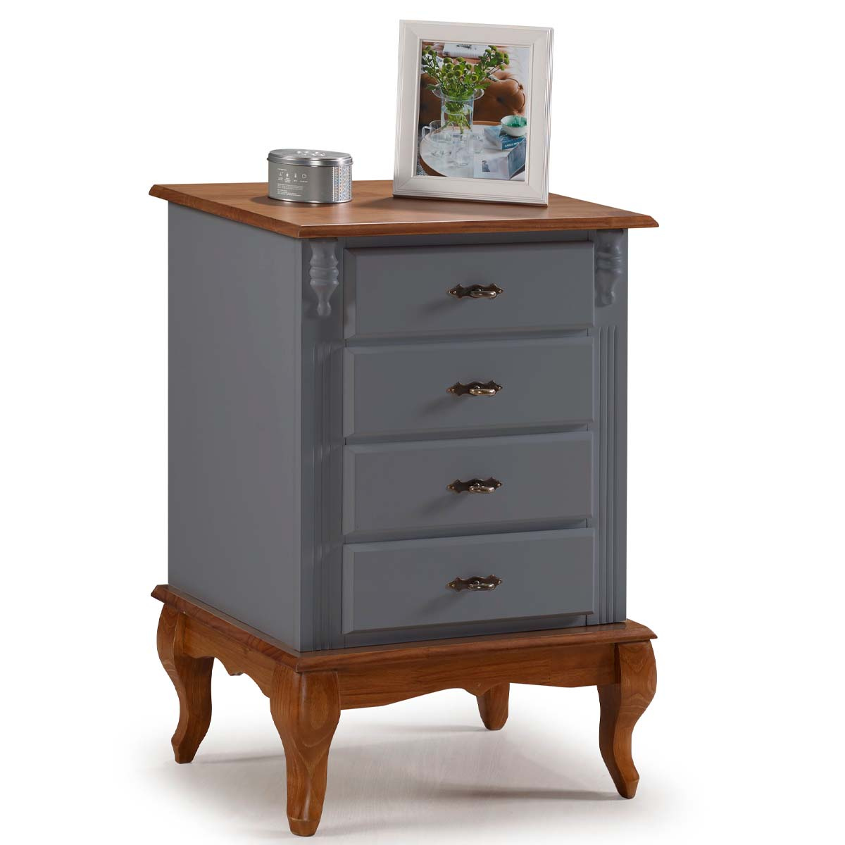 Mesa De Cabeceira Linz Pés Luis XV 80 x 53 x 40 cm (A x L x P) - Cor Cinza Escuro - Imbuia Glazer