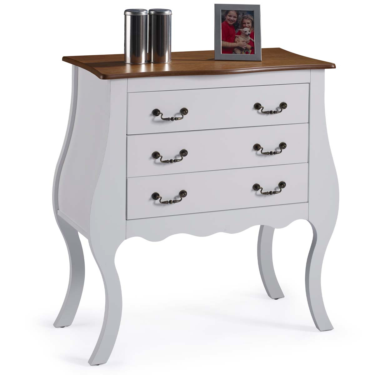 Cômoda Bombê Linz 3 Gavetas 96 x 90 x 40 cm (A x L x P) - Cor Branco - Imbuia Glazer 