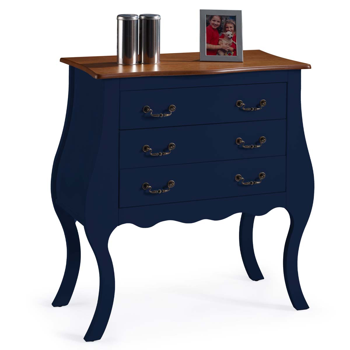 Cômoda Bombê Linz 3 Gavetas 96 x 90 x 40 cm (A x L x P) - Cor Azul Petróleo - Imbuia Glazer 