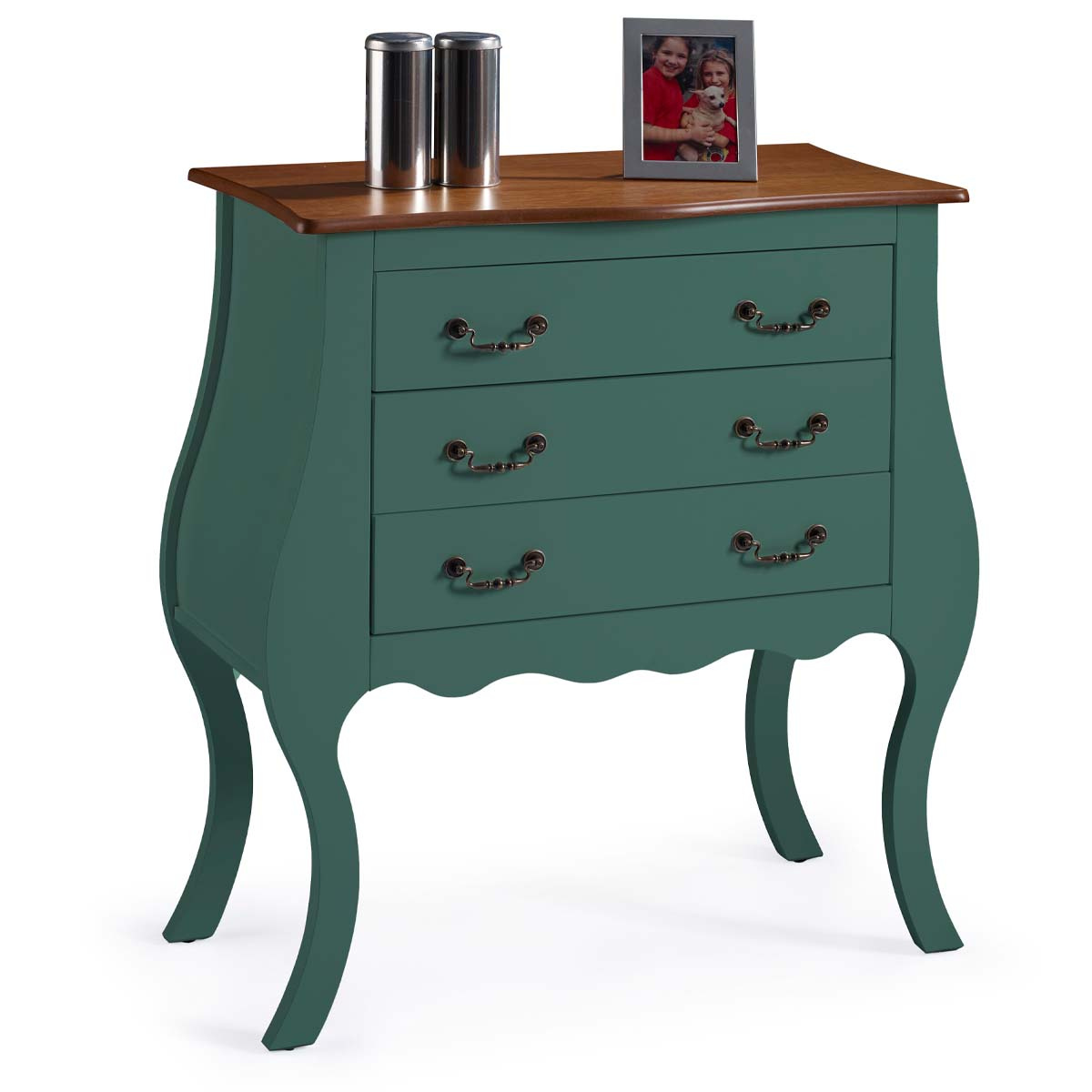 Cômoda Bombê Linz 3 Gavetas 96 x 90 x 40 cm (A x L x P) - Cor Verde Musgo - Imbuia Glazer 