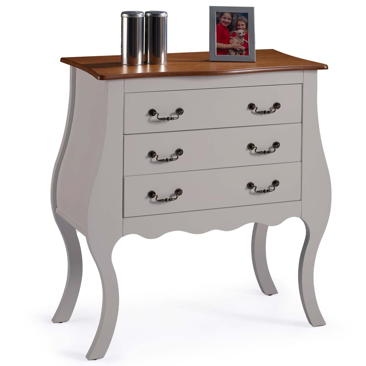 Cômoda Bombê Linz 3 Gavetas 96 x 90 x 40 cm (A x L x P) - Cor Offwhite - Imbuia Glazer 