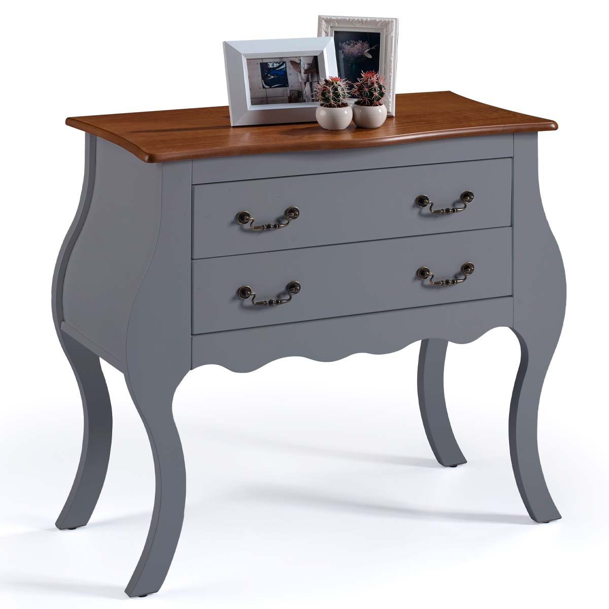 Cômoda Bombê Linz 2 Gavetas 81 x 89 x 40 cm (A x L x P) - Cor Cinza Escuro - Imbuia Glazer 