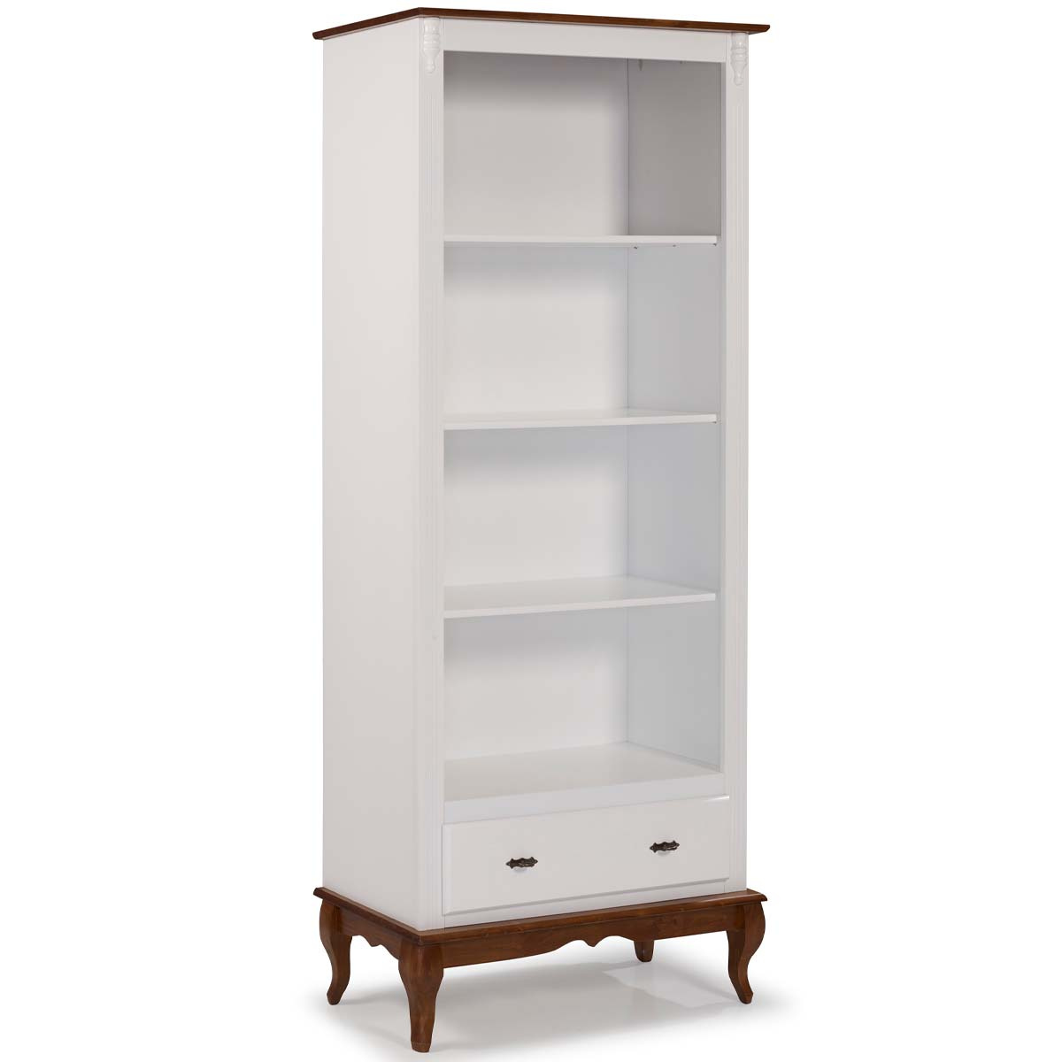 Estante Linz Pés Luis XV 205 x 90 x 40 cm (A x L x P) - Cor Branco - Imbuia Glazer 