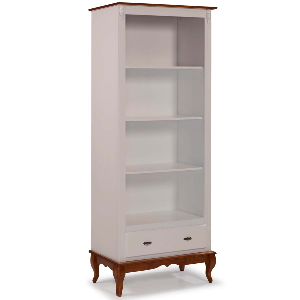 Estante Linz Pés Luis XV 205 x 90 x 40 cm (A x L x P) - Cor Offwhite - Imbuia Glazer 