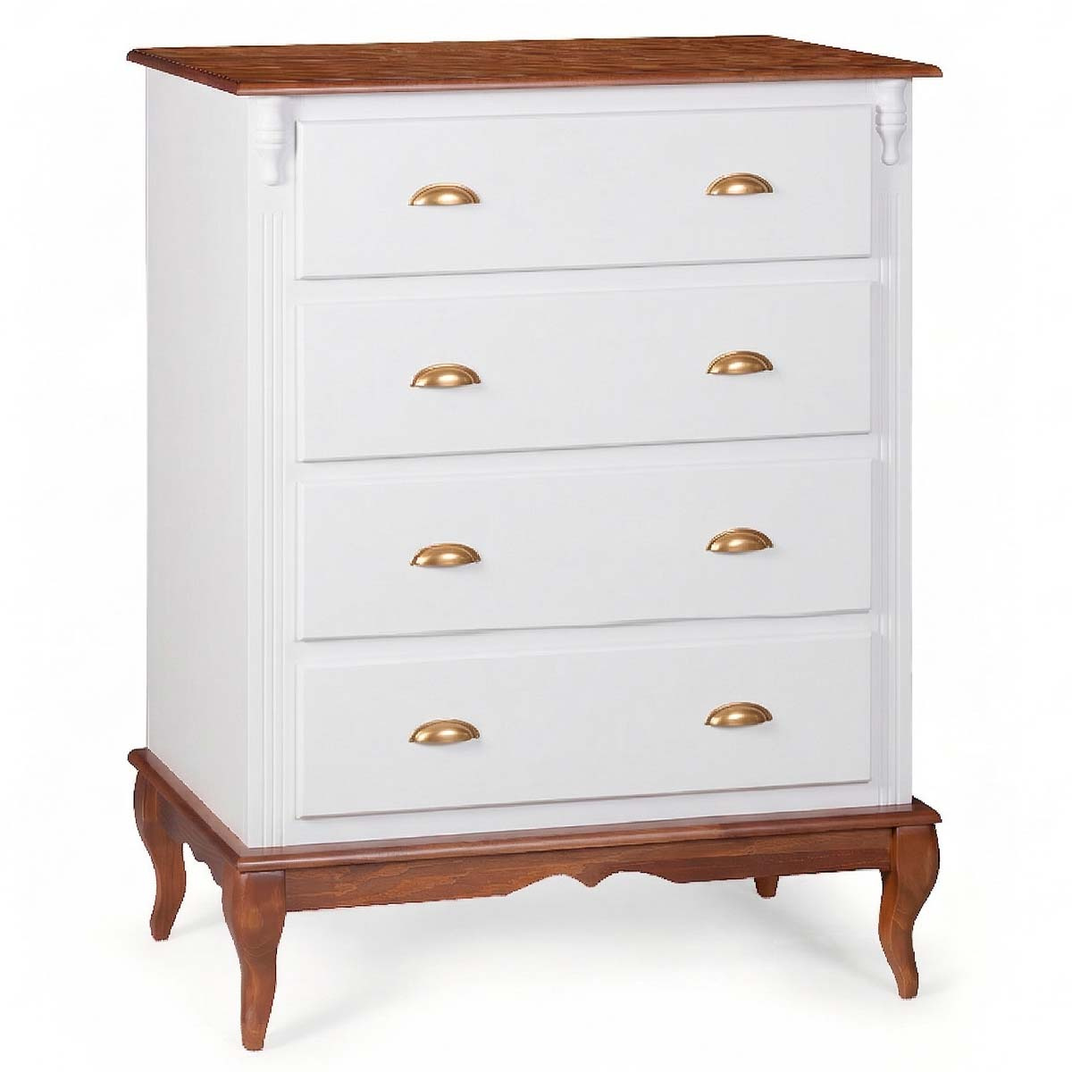 Cômoda Hanover 4 Gavetas Pés Luis XV 116 x 90 x 50 cm (A x L x P) - Cor Branco/Imbuia Glazer