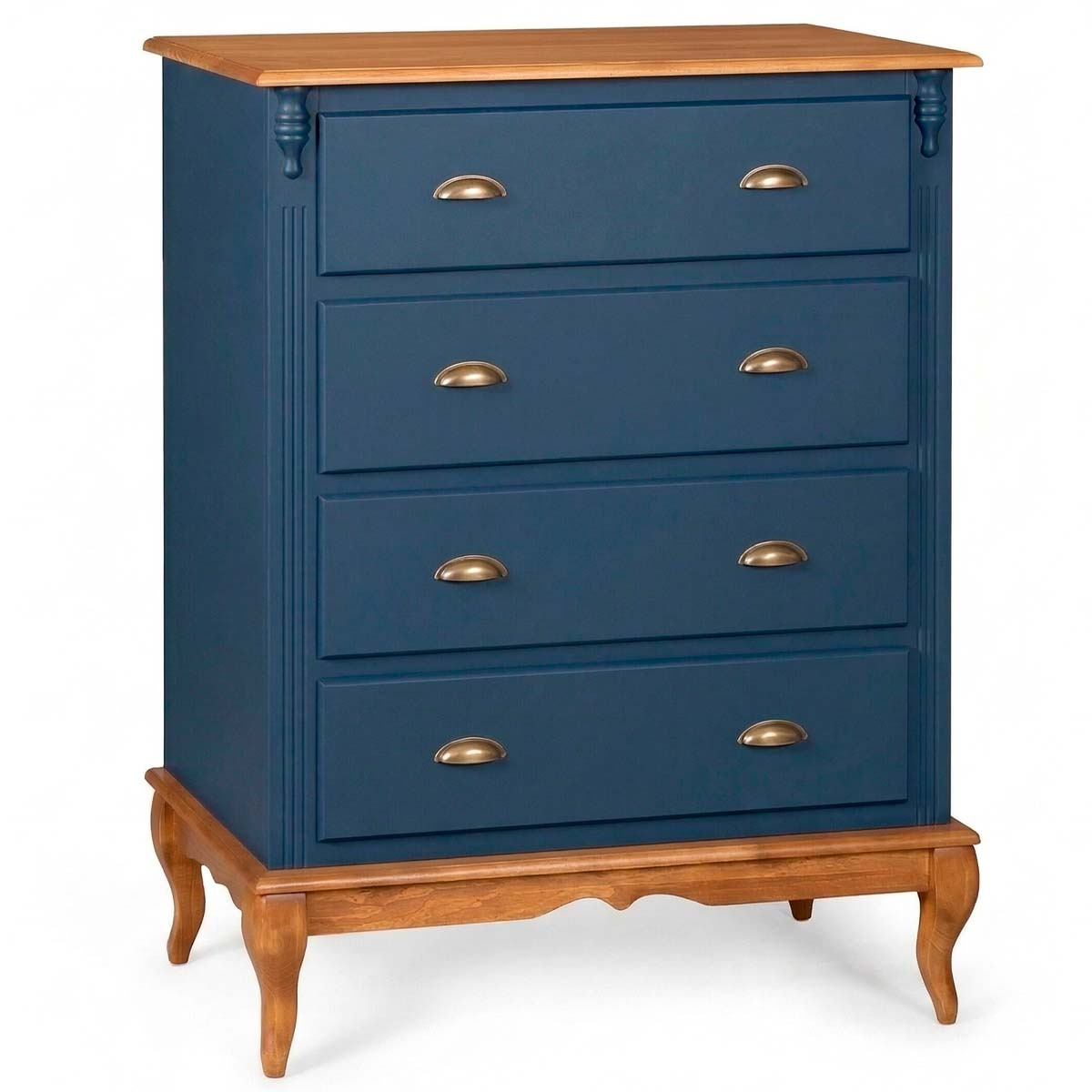 Cômoda Hanover 4 Gavetas Pés Luis XV 116 x 90 x 50 cm (A x L x P) - Cor Azul Petróleo/Imbuia Glazer