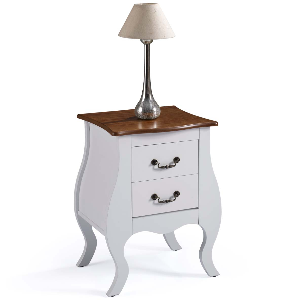 Mesa de Cabeceira Bombê Linz 2 Gavetas 65 x 50 x 40 cm (A x L x P) - Cor Branco/Imbuia Glazer 