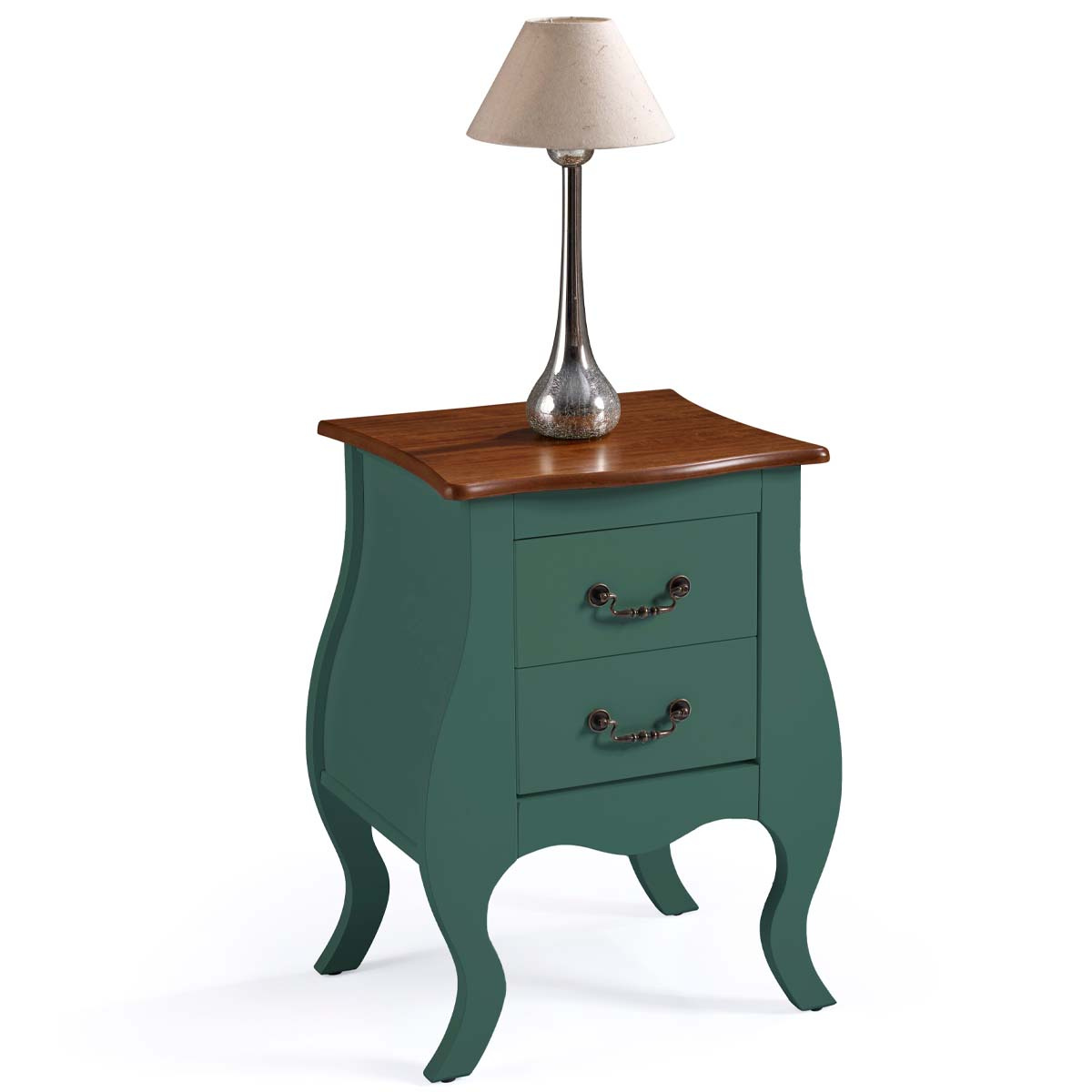 Mesa de Cabeceira Bombê Linz 2 Gavetas 65 x 50 x 40 cm (A x L x P) - Cor Verde Musgo/Imbuia Glazer 