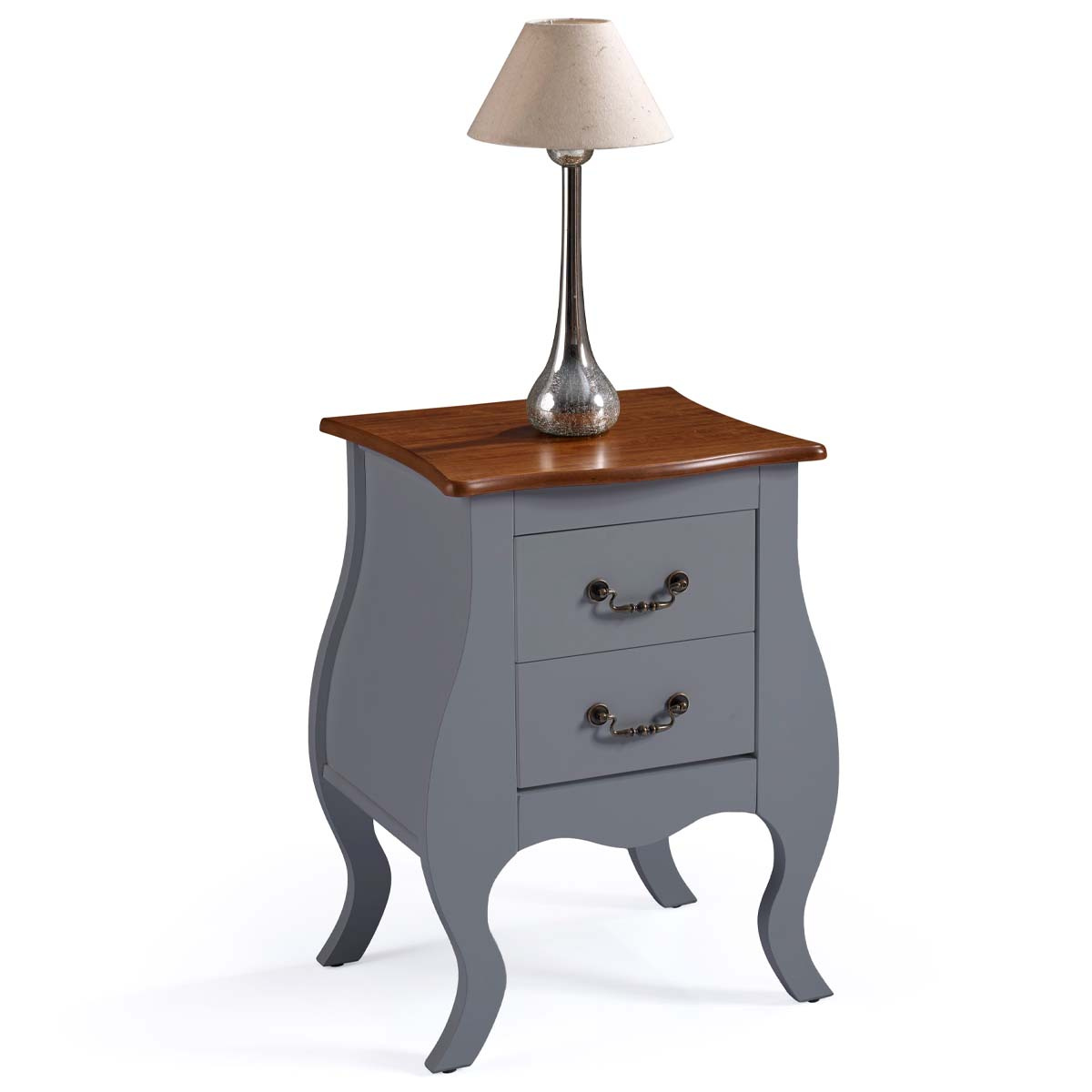 Mesa de Cabeceira  Bombê Linz 2 Gavetas 65 x 50 x 40 cm (A x L x P) - Cor Cinza Escuro/Imbuia Glazer 