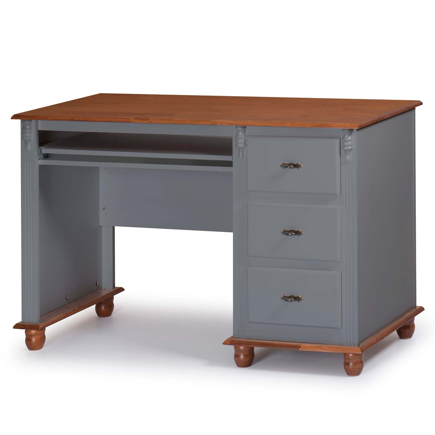 Escrivaninha Linz 3 Gavetas 80 x 132 x 50 cm (A x L x P) - Cor Cinza Escuro - Imbuia Glazer 