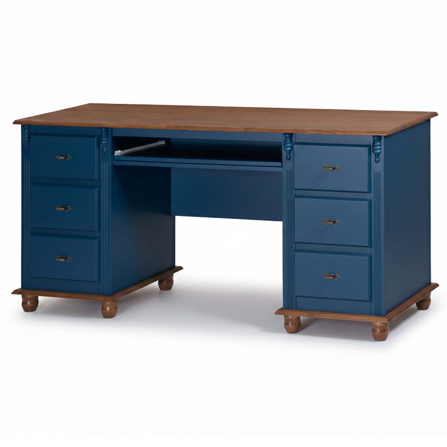 Escrivaninha Linz 6 Gavetas 80 x 176 x 50 cm (A x L x P) Cor Azul Petróleo - Imbuia Glazer