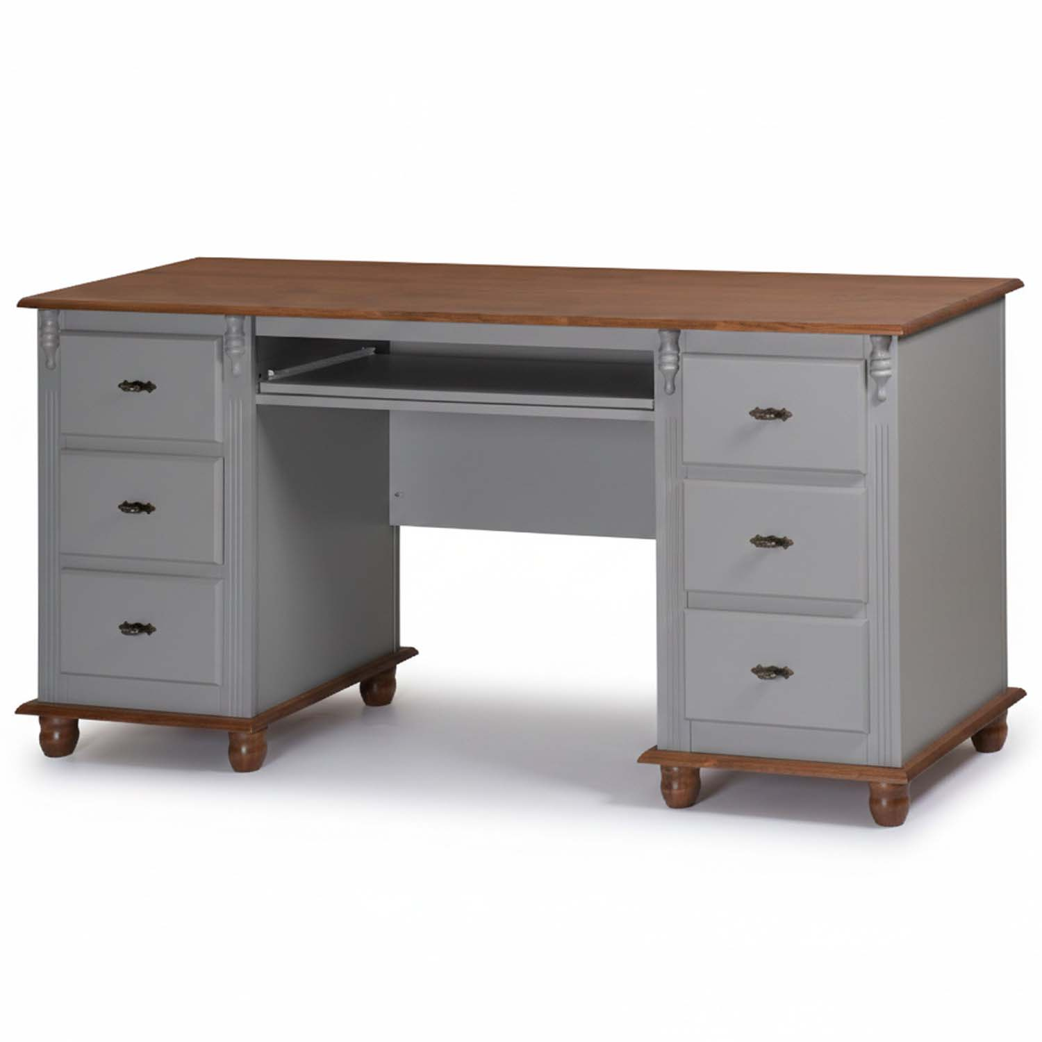 Escrivaninha Linz 6 Gavetas 80 x 176 x 50 cm (A x L x P) Cor Cinza Escuro - Imbuia Glazer